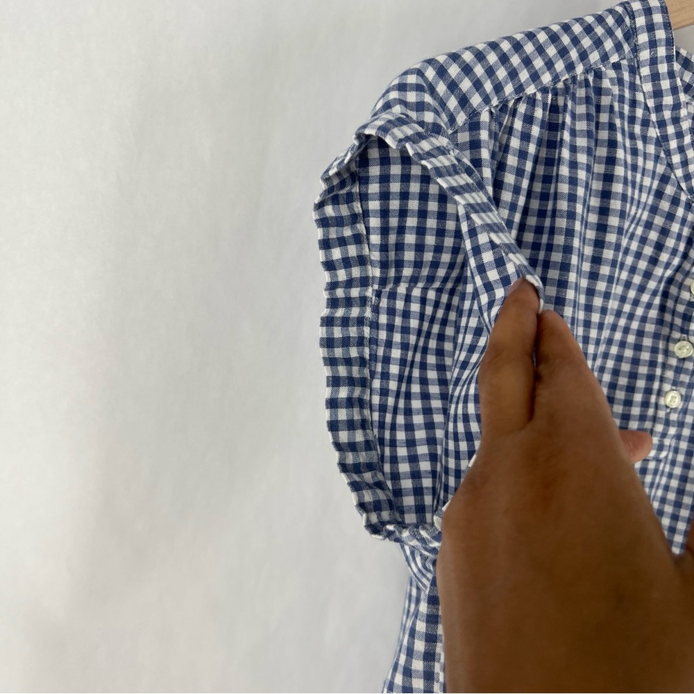 Levi's Blue Gingham Checkered Boxy Cap Sleeve Mandarin Collar Top Size L - Picture 5 of 11